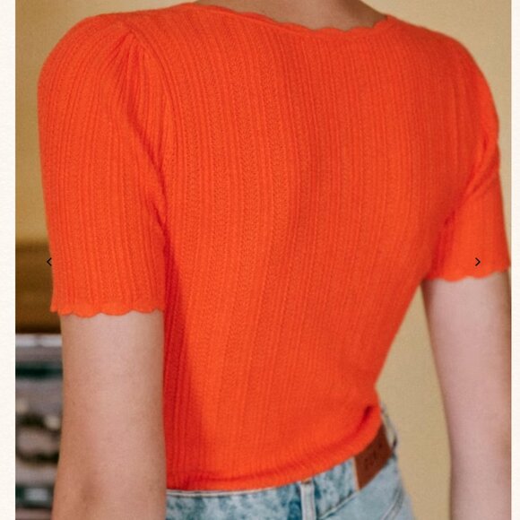 NWT Sezane Cloe Jumper Top - Tangerine Orange Short Sleeve Sweater Knit French - Picture 3 of 8